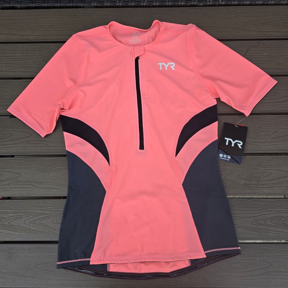 TYR Women's Coral/ Grey Cycling Jersey Top Competitor Sz XS New